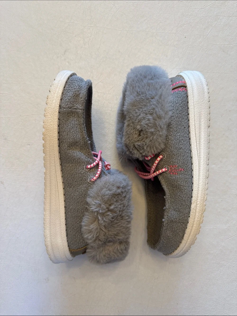 Hey Dude Gray Kids Fur-Trim Boots with Pink Laces